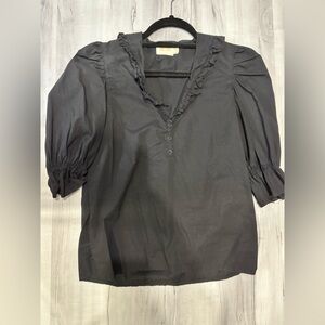 Nation LTD Black Ruffle V-Neck Puff Sleeve Top